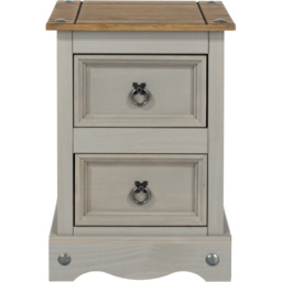Corona 2 Drawer Grey Washed Wax Petite Bedside Table - thumbnail 2