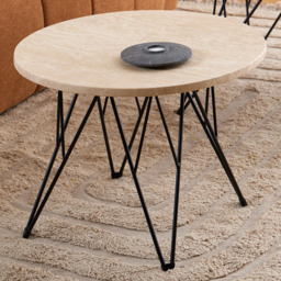 Florence Prunus Matt Beige and Black Round Side Table