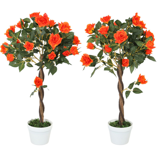 Portland Set of 2 Orange Rose Decorative Artificial Plant in Pot 90cm - image 1
