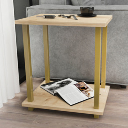 Decorotika Gurnee 2 Tier Gold and Oak Side Table