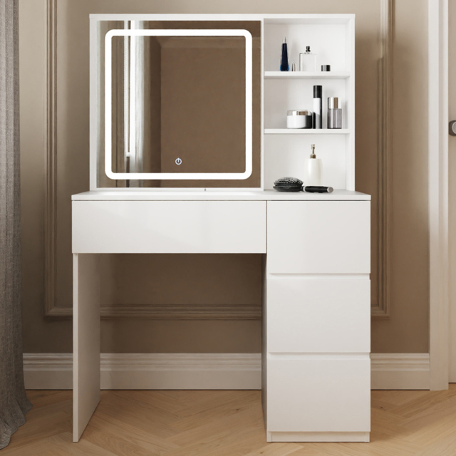 GFW Maeve White 4 Drawer 3 Shelf Dressing Table with LED Mirror - image 1