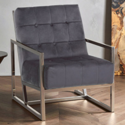 Premier Housewares Hana Grey Velvet Stainless Steel Frame Chair - thumbnail 1