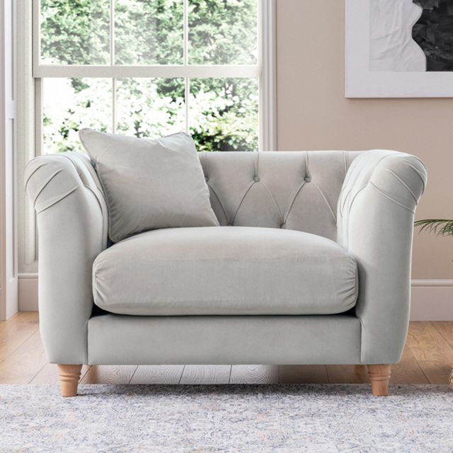 Elsie Chesterfield Chalk Plush Velvet Armchair - image 1