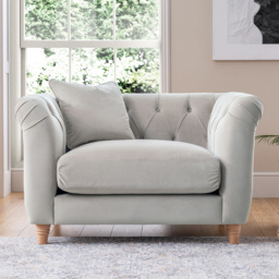 Elsie Chesterfield Chalk Plush Velvet Armchair - thumbnail 1