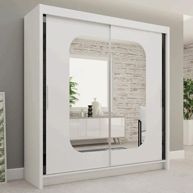 Sliding Wardrobes 4U Marika Oak 2 Door Mirror Wardrobe with Shelves and Hanging Rails - image 1