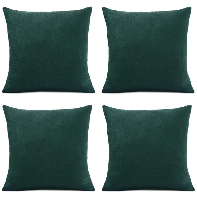 Alan Symonds Plain Velvet Chenille Green Cushion with Polyester Filled Pad 45 x 45cm 4 Pack