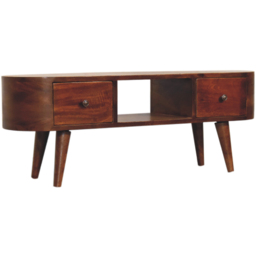 Artisan Furniture Chestnut Brown 2 Drawer Solid Wood Round Open Media Unit - thumbnail 3