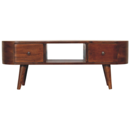 Artisan Furniture Chestnut Brown 2 Drawer Solid Wood Round Open Media Unit - thumbnail 2