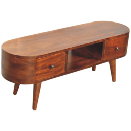 Artisan Furniture Chestnut Brown 2 Drawer Solid Wood Round Open Media Unit - thumbnail 4