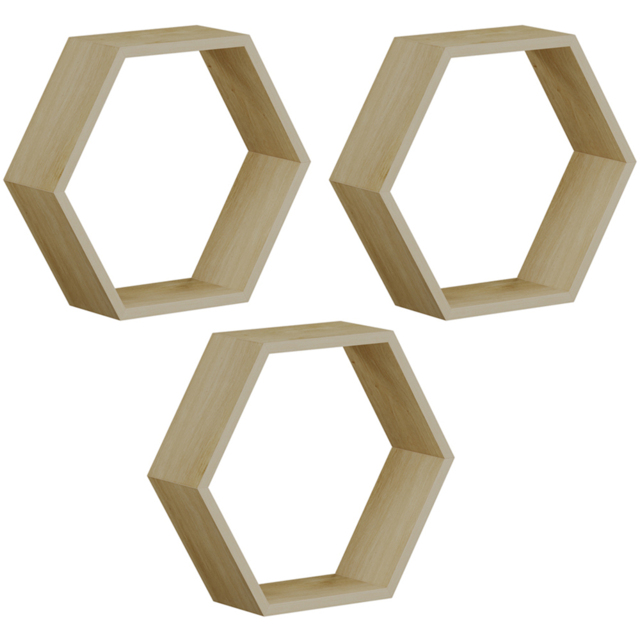 Homebase Hexagon Light Oak Effect Wall Shelf 3 Pack - image 1