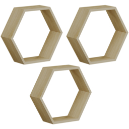 Homebase Hexagon Light Oak Effect Wall Shelf 3 Pack - thumbnail 1