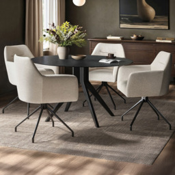 SOLACE+CO Emil Isla White 4 Seater Round Glass Dining Set