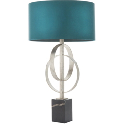 Merano Trento Antique Silver and Teal Satin Fabric Table Lamp