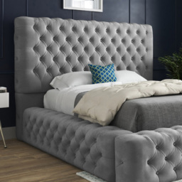 Grand Milan Grey Super King Size Upholstered Bed Frame with Pleated Chesterfield Headboard - thumbnail 3