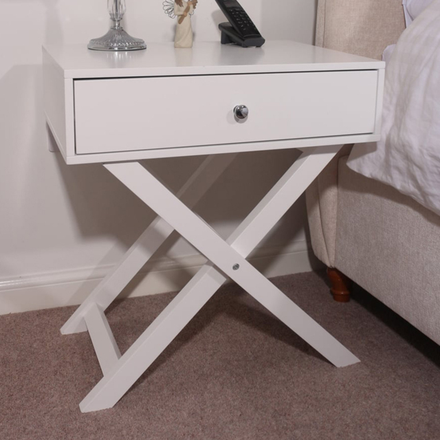 Leighton Single Drawer White X Legs Bedside Table - image 1