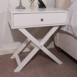 Leighton Single Drawer White X Legs Bedside Table - thumbnail 1