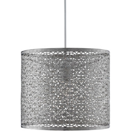 Lighting Collection Chrome Cut Out Pattern Cylinder Shade