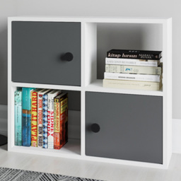 Decorotika Tuttle White and Anthracite 2 Door 2 Shelf Multipurpose Bookcase