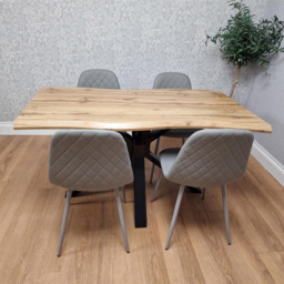Portland Grey Gem Pattern Faux Leather Wooden Tabletop 4 Seater Dining Set - thumbnail 4