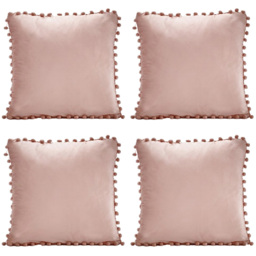 Alan Symonds Dusky Pink Pom Pom Edged Plain Cushion with Polyester Filled Pad 43 x 43cm 4 Pack