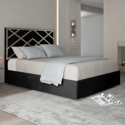 Mayfair Black Single Velvet Upholstered Metal Bed Frame with Panelled Headboard