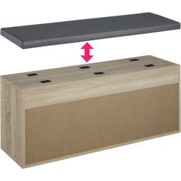 tectake Natalya Oak Sonoma 4 Compartment Shoe Bench with Soft Cushion - thumbnail 4