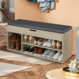 tectake Natalya Oak Sonoma 4 Compartment Shoe Bench with Soft Cushion
