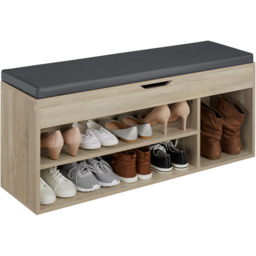 tectake Natalya Oak Sonoma 4 Compartment Shoe Bench with Soft Cushion - thumbnail 3