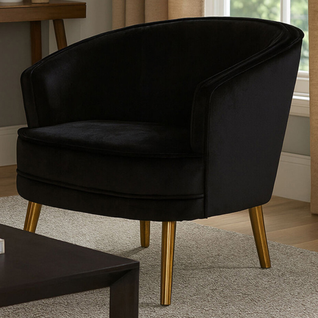 Premier Housewares Louxor Black Velvet Round Chair - image 1