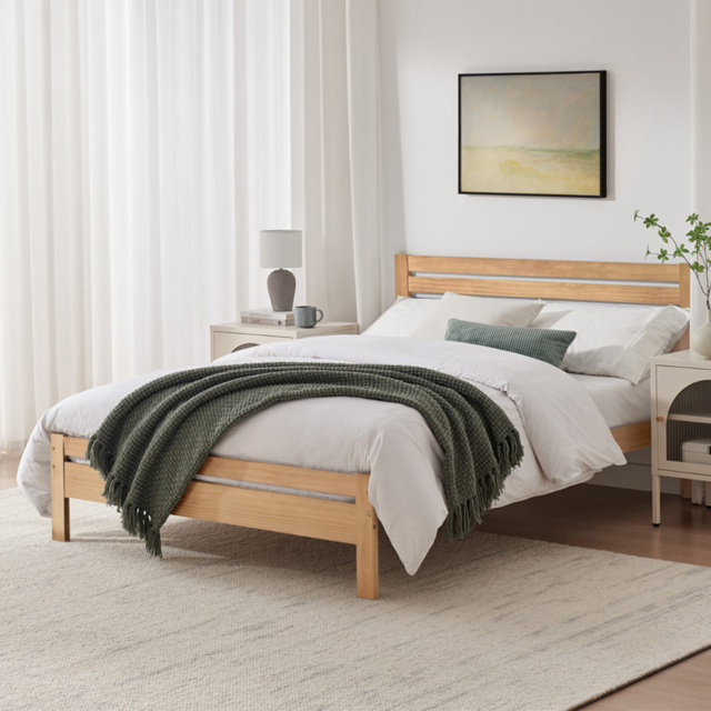Furniturebox Cadhla Double Oak Stain Solid Pine Bed Frame - image 1