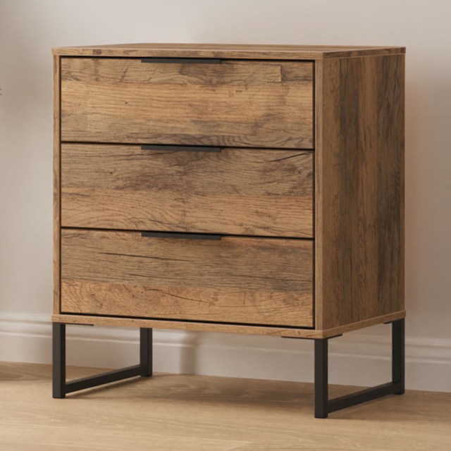 Crowndale Hong Kong 3 Drawer Vintage Oak Midi Chest of Drawers Ready Assembled - image 1
