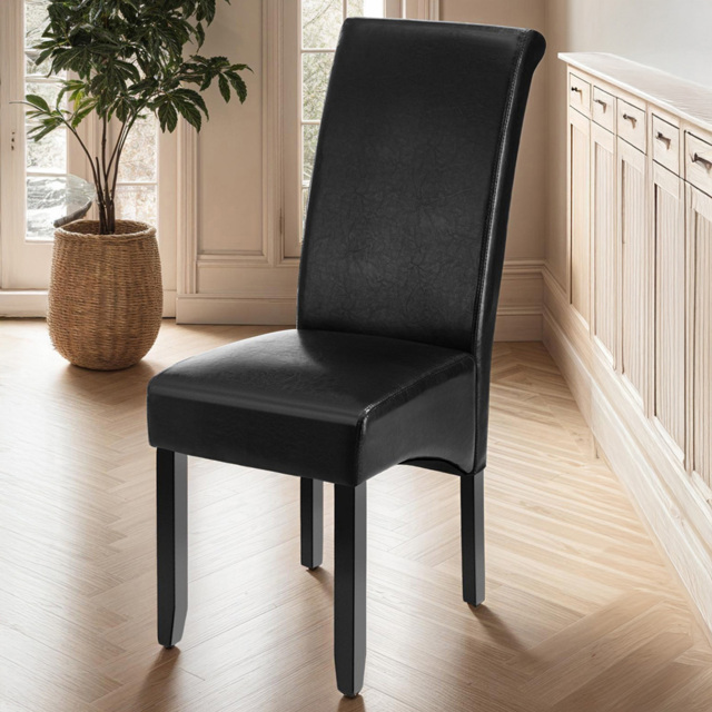 tectake Padded Black Faux Leather High Backrest Dining Chair Set of 6 - image 1