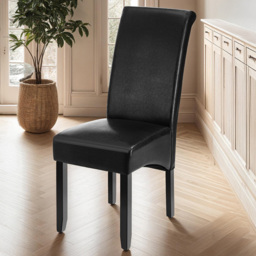 tectake Padded Black Faux Leather High Backrest Dining Chair Set of 6