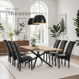 tectake Padded Black Faux Leather High Backrest Dining Chair Set of 6 - thumbnail 4