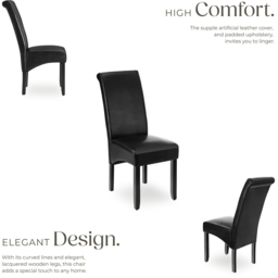 tectake Padded Black Faux Leather High Backrest Dining Chair Set of 6 - thumbnail 3