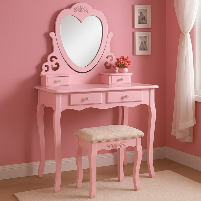 Portland 4 Drawer Pink Dressing Table Set with Mirror - image 1
