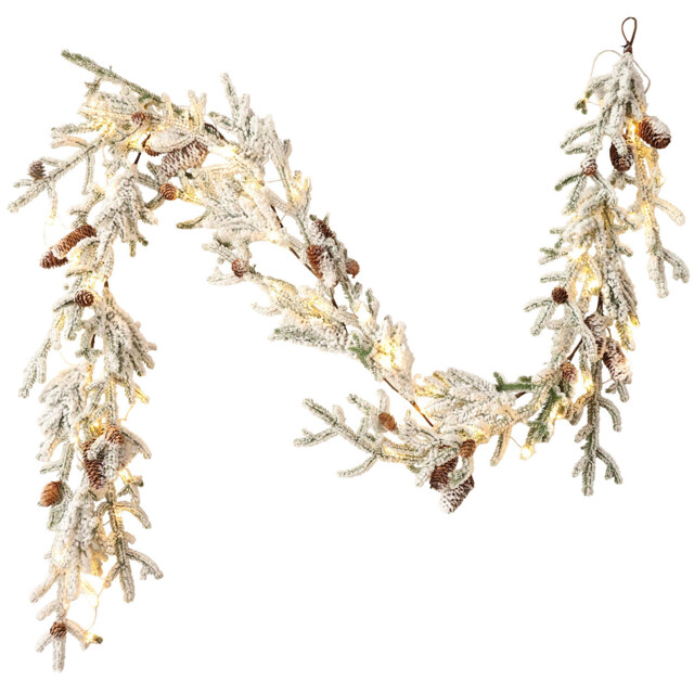 White Frosted Pinecone LED Christmas Garland 240cm