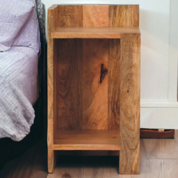 Artisan Furniture Oak-ish 2 Shelf Solid Wood Box Bedside Table