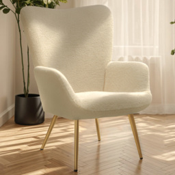tectake Hygge Boucle Fabric Cream and Gold Ergonomic Backrest Armchair