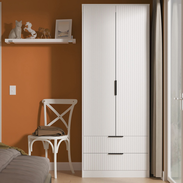 Crowndale Fluted 2 Door 2 Drawer White Matt Tall Wardrobe Ready Assembled - image 1
