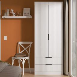 Crowndale Fluted 2 Door 2 Drawer White Matt Tall Wardrobe Ready Assembled - thumbnail 1