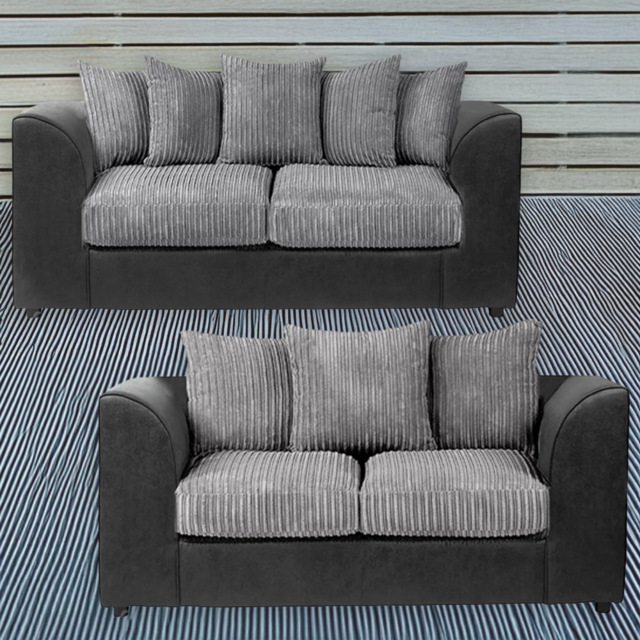 Luxor 5 Seater Black and Grey Jumbo Cord Fabric Sofa Set with Scatter Back - image 1