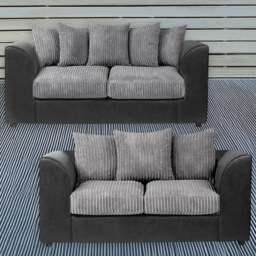 Luxor 5 Seater Black and Grey Jumbo Cord Fabric Sofa Set with Scatter Back - thumbnail 1