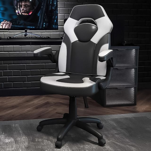 FWStyle X10 Racer Style Black and White Faux Leather Gaming Chair - image 1