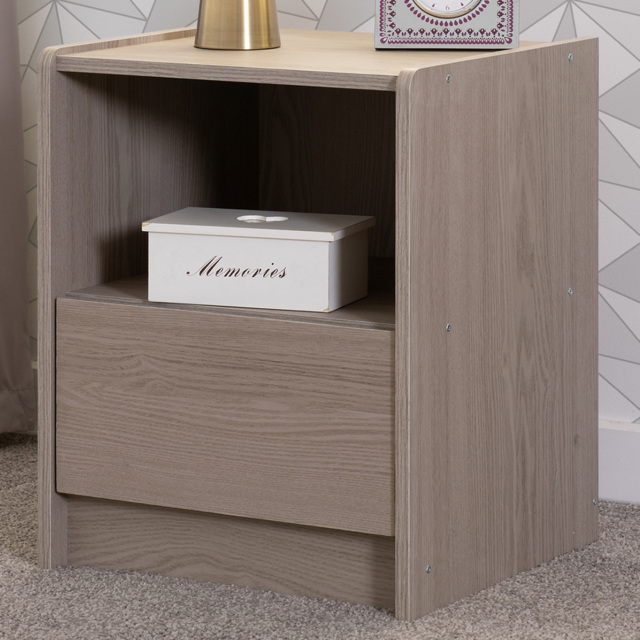 Seconique Paris Single Drawer Single Shelf Smoked Ash Effect Bedside Table - image 1