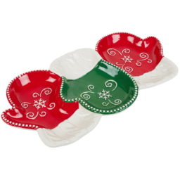 Red and Green Snowflake Mitten Shape Serving Dish 35cm - thumbnail 3