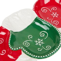Red and Green Snowflake Mitten Shape Serving Dish 35cm - thumbnail 2