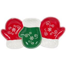 Red and Green Snowflake Mitten Shape Serving Dish 35cm - thumbnail 1