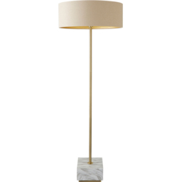 ValueLights Britney Natural Linen Drum Shade Marble LED Floor Lamp