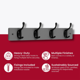 Headbourne Grey and Black 4 Hook Coat Rail - thumbnail 4